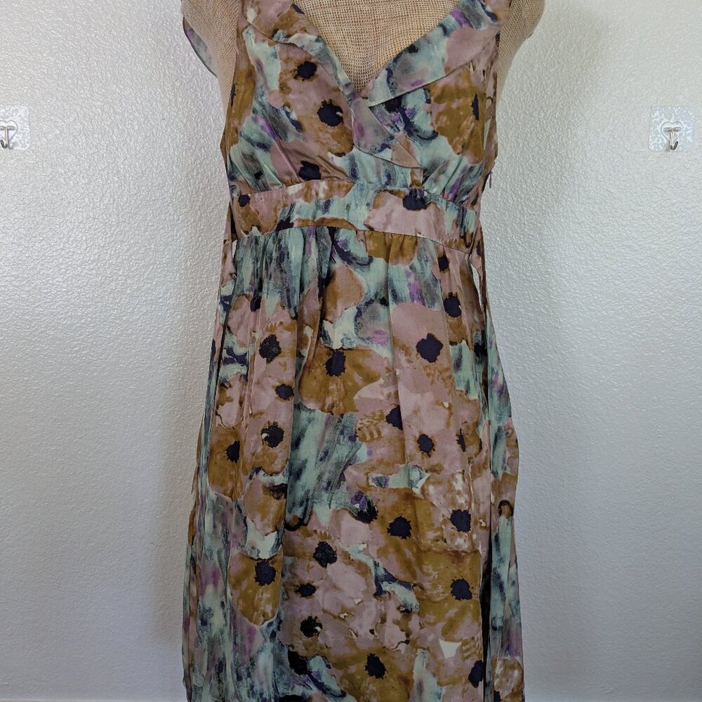 Theory Pastel Watercolor Garden Party Floral Silk Slip Dress